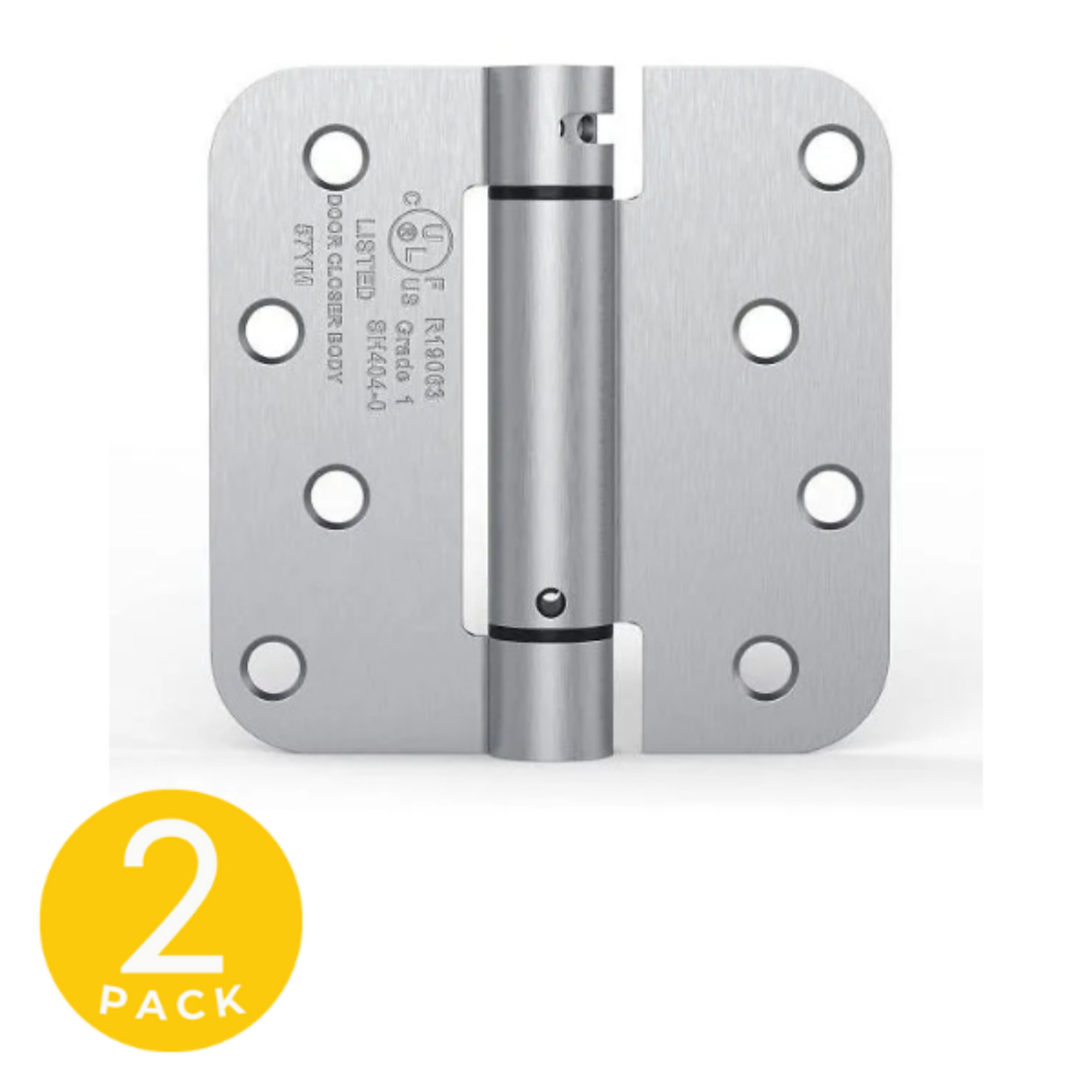 Global Door Controls Full Mortise Spring Hinge Set — 4in. x 4in., Stainless Steel, 5/8in. Radius, Non-Removable Pin, 2 Pcs, Model# CPS4040-5/8-US32D-M